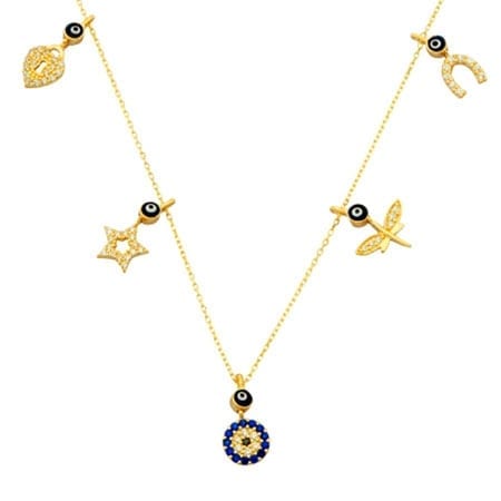 CZ Lucky Pendant on 14k Gold Chain