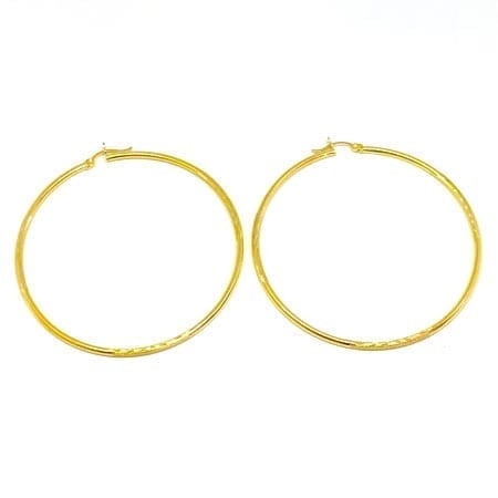 Hoop Earring Diamond Cut 2MM 14k Yellow Gold Latch Lock