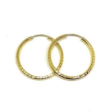 Full Diamond Cut Hoop Earrings 2.5MM 14K Yellow Gold Wire Lock
