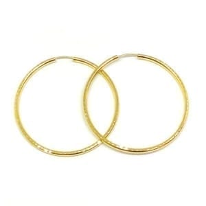 Full Diamond Cut Hoop Earrings 2.5MM 14K Yellow Gold Wire Lock