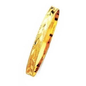 8MM Leaves With Milgrain, High Quality Satin Finish Bangle 14K Yellow Gold