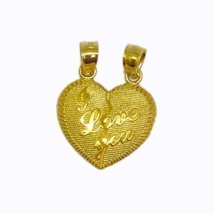 2 Piece Of Hearts Written "I LOVE YOU" Pendant 14K Yellow Gold