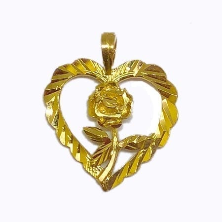 Heart With Rose Pendant 14K Yellow Gold
