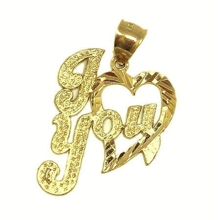 Heart & I LOVE YOU Together Pendant 14K Yellow Gold