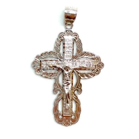 Classic Cross with Jesus Pendant 14K White Gold