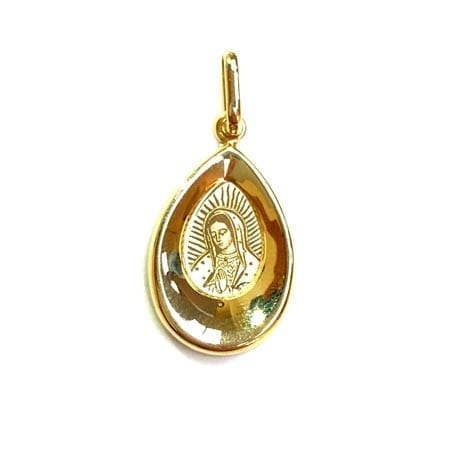 Tear Shaped Virgin Mary (Made in Italy) Pendant 14K Yellow Gold