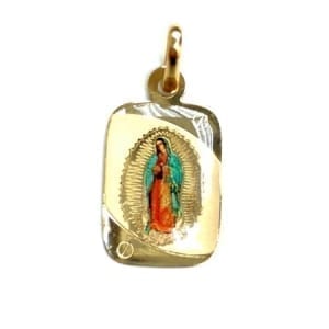 Regtangle Colored Lady Of Guadalupe (Made in Italy) Pendant 14K Yellow Gold