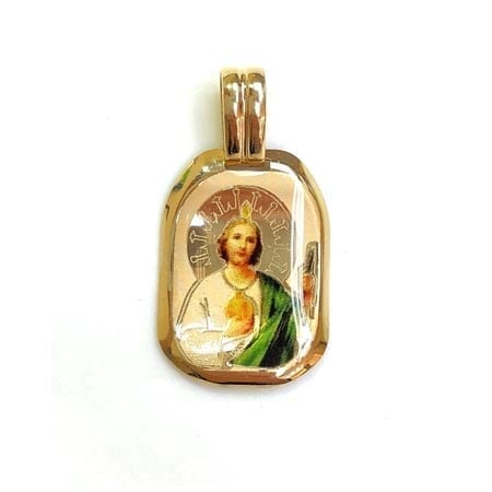 Regtangle Colored  Saint Jude (Made in Italy) Pendant 14K Yellow Gold