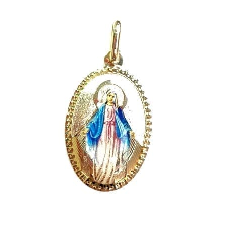 Oval Colored Virgin Mary (Made in Italy) Pendant 14K Yellow Gold