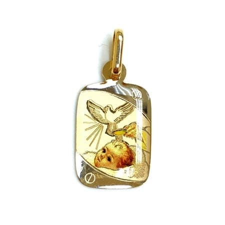 Regtangle Colored Baptism (Made in Italy) Pendant 14K Yellow Gold
