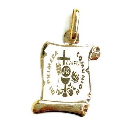 Antique Letter Paper with First Communion (Made in Italy) Pendant 14K Yellow Gold