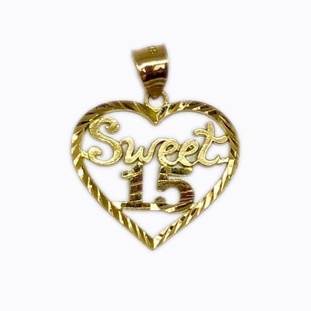 Heart Written "SWEET 15" Pendant 14K Yellow Gold