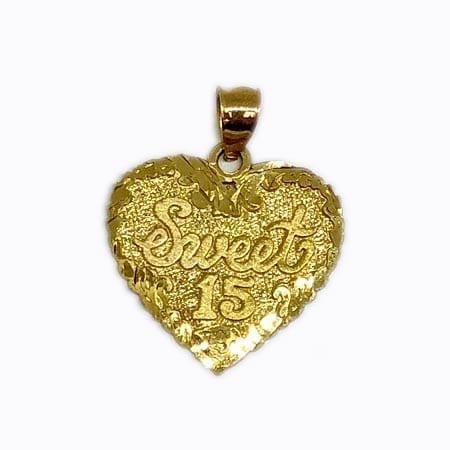 Heart Written "SWEET 15" Pendant 14K Yellow Gold