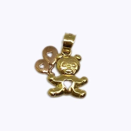 Very Cute Bear With Rose Gold Balloons Pendant 14K Yellow Gold
