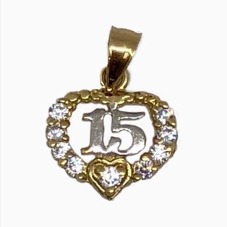 Cubic Zirconia Hearts & White Gold 15 Anos Pendant 14K Yellow Gold