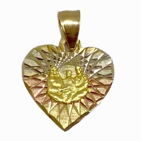 Heart With 3 Tone Gold & Family Portrait Pendant 14K Gold