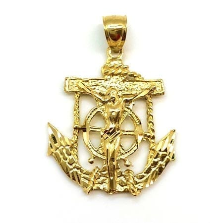 Anchor with Jesus Pendant 14K yellow Gold