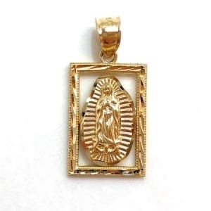 Classic Square Shape Virgin Mary pendant 14K Yellow Gold