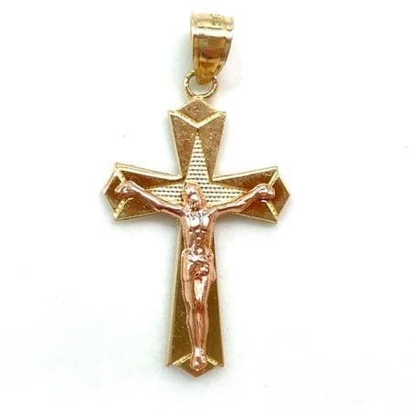 Two-Tone Cross with Jesus Pendant 14K Gold
