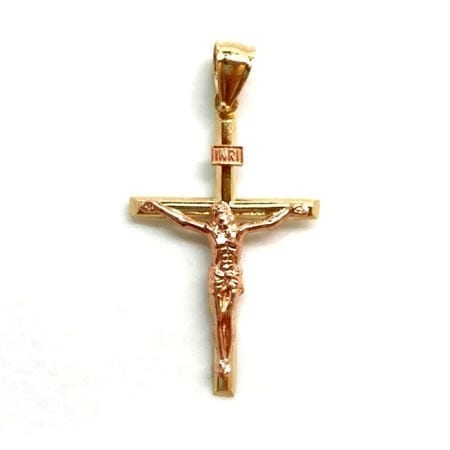 Two-Tone Cross with Jesus Pendant 14K Gold