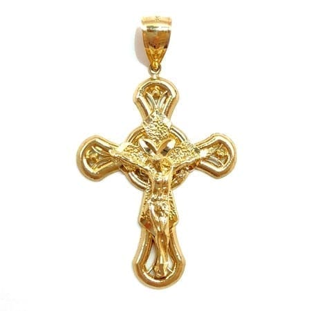 Modern Design Cross with Jesus Pendant 14K Yellow Gold