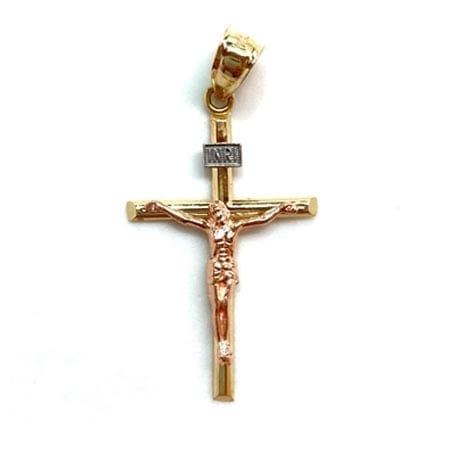 Three-Tone Cross with Jesus Pendant 14K Gold