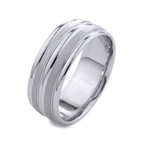 Modern Two Lines Mat Design High Quality Finishing Solid Fashion Wedding Band 14K White Gold 8MM Wide By 1.6MM thick