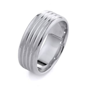 Modern Ribbed Design High Quality Finishing Solid Fashion Wedding Band 14K White Gold 8MM Wide By 1.6MM Thick
