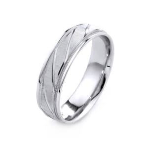 Modern Diagonal Lines Design High Quality Finishing Solid Fashion Wedding Band 14K White Gold 6MM Wide By 1.6MM Thick