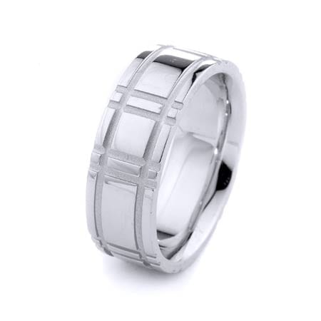 Modern Ekose Design High Quality Finishing Solid Fashion Wedding Band 14K White Gold 8MM Wide By 2.20MM Thick