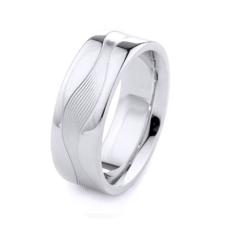Modern Wavy Line Design High Quality Finishing Solid Fashion Wedding Band 14K White Gold 8MM Wide By 2.20MM Thick