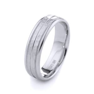 Modern Hammer & One Line Design High Quality Finishing Solid Fashion Wedding Band 14K White Gold 6MM Wide By 1.60MM Thick