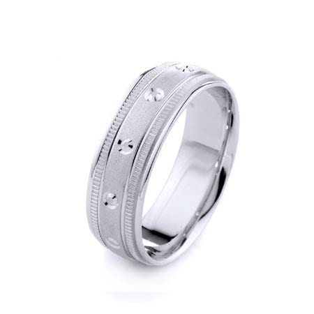 Modern Circles & Milgrain Design High Quality Finishing Solid Fashion Wedding Band 14K White Gold 7MM Wide By 1.60MM Thick
