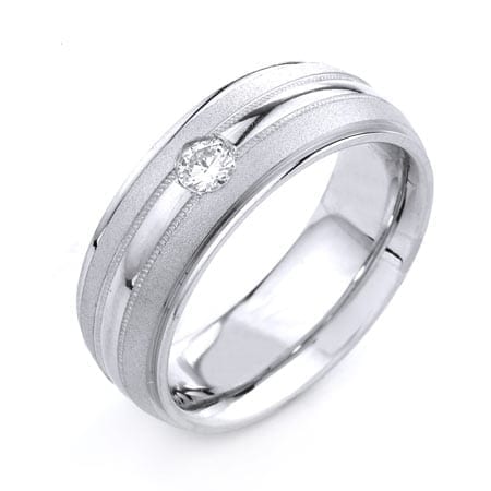 Modern One Line Design  High Quality Finishing Solid Fashion Wedding Band 14K White Gold with Diamond 8MM Wide By 2.70MM Thick