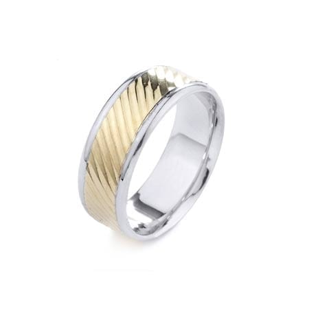 Two-Tone Modern Diagonal Design High Quality Finishing Solid Fashion Wedding Band 14K White & Yellow Gold 8MM Wide By 1.60MM Thick