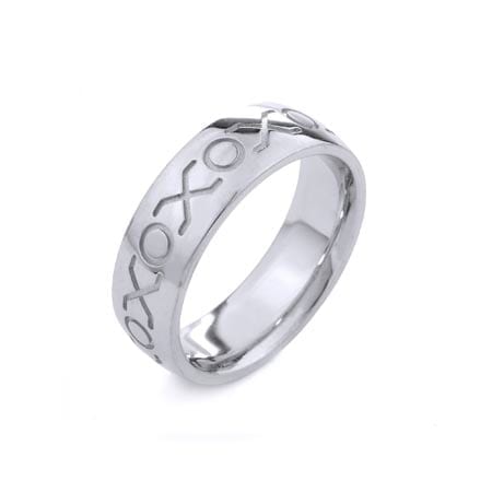 Modern  XO Design High Quality Finishing Solid Fashion Wedding Band 14K White Gold 7MM Wide By 2.200MM Thick
