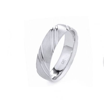 Modern Diagonal Design  High Quality Finishing Solid Fashion Wedding Band 14K White Gold 6MM Wide By 1.60MM Thick
