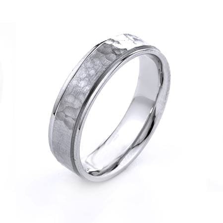 Modern Hammer Design  High Quality Finishing Solid Fashion Wedding Band 14K White Gold 6MM Wide By 1.60MM Thick