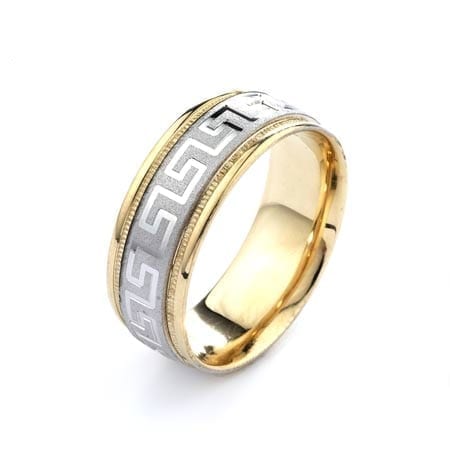 Two-Tone Modern & Milgrain Design High Quality Finishing Solid Fashion Wedding Band 14K White & Yellow Gold 8MM Wide By 1.60MM Thick