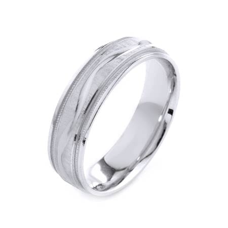 Modern Wavy Line & Milgrain Design High Quality Finishing Solid Fashion Wedding Band 14K White Gold 6MM Wide By 1.6MM Thick