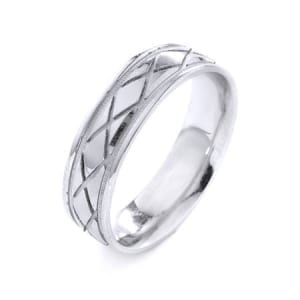 Modern X's & Miligrain Design High Quality Finishing Solid Fashion Wedding Band 14K White Gold 6MM Wide By 1.6MM Thick