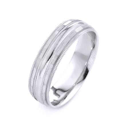 Modern Four Lines Miligrain Design High Quality Finishing Solid Fashion Wedding Band 14K White Gold 6MM Wide By 1.6MM Thick