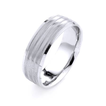 Modern Four Lines Milgrain Design High Quality Finishing Solid Fashion Wedding Band 14K White Gold 7MM Wide By 1.6MM Thick