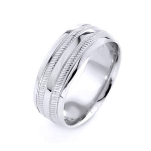 Modern Two Lines Design High Quality Finishing Solid Fashion Wedding Band 14K White Gold 8MM Wide By 1.6MM Thick