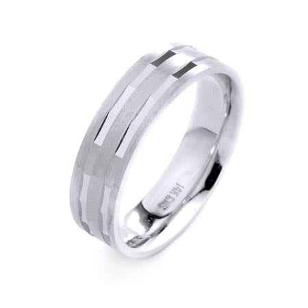 Modern Two Lines  Design High Quality Finishing Solid Fashion Wedding Band 14K White Gold 6MM Wide By 1.6MM Thick