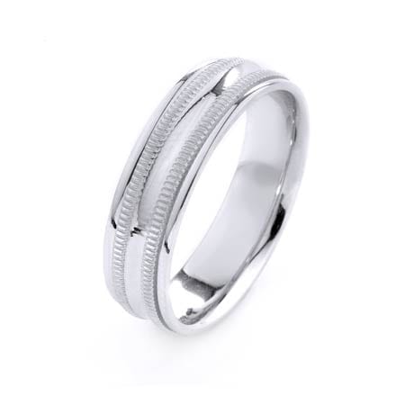 Modern Two Lines Milgrain Design High Quality Finishing Solid Fashion Wedding Band 14K White Gold 6MM Wide By 1.6MM Thick
