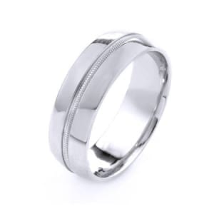 Modern One Line Milgrain Design High Quality Finishing Solid Fashion Wedding Band 14K White Gold 7MM Wide By 1.6MM Thick