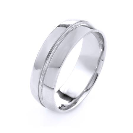 Modern One Line Milgrain Design High Quality Finishing Solid Fashion Wedding Band 14K White Gold 7MM Wide By 1.6MM Thick
