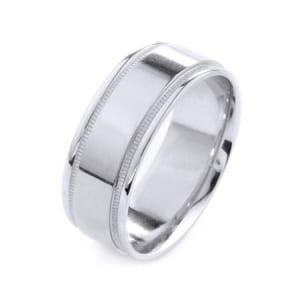 Modern Mligrain Design High Quality Finishing Solid Fashion Wedding Band 14K White Gold 8MM Wide By 1.6MM Thick