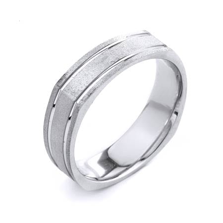 Modern Two Lines Design High Quality Finishing Solid Fashion Wedding Band 14K White Gold 6MM Wide By 1.6MM Thick